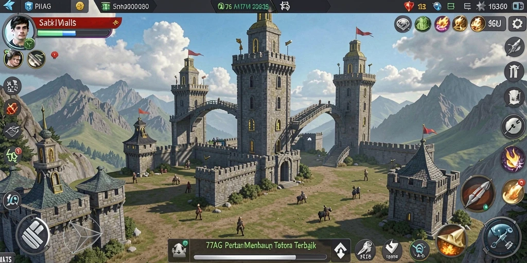 Tampilan gameplay menarik dari 77AG dengan berbagai menara dan musuh.