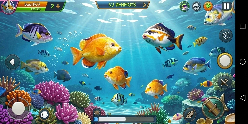 Screenshot gameplay Tembak Ikan yang mendebarkan dan penuh warna.