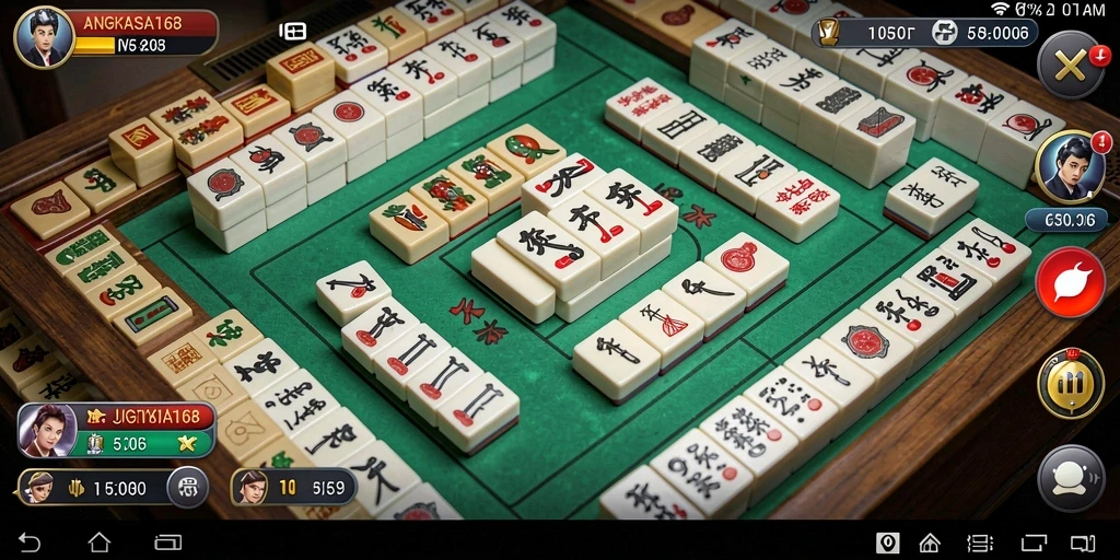 Screenshot gameplay <strong>ANGKASA168</strong> menampilkan pemandangan permainan Mahjong yang menarik.
