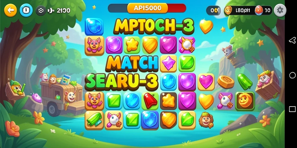 Tangkapan layar gameplay API5000 yang menunjukkan keseruan Match-3.