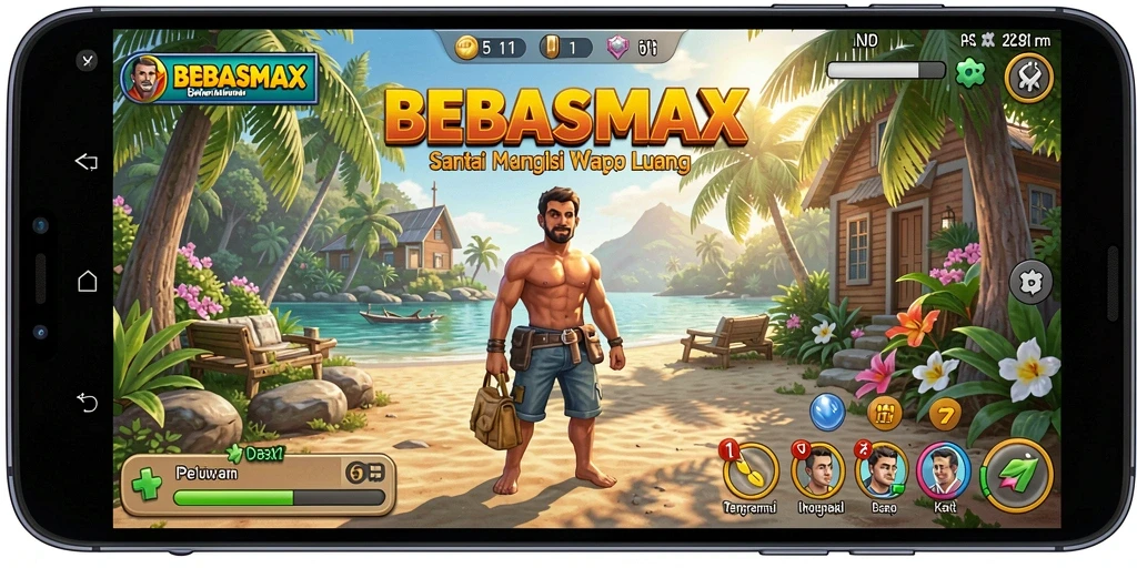 Tangkapan layar dari gameplay menawan BEBASMAX yang penuh warna.