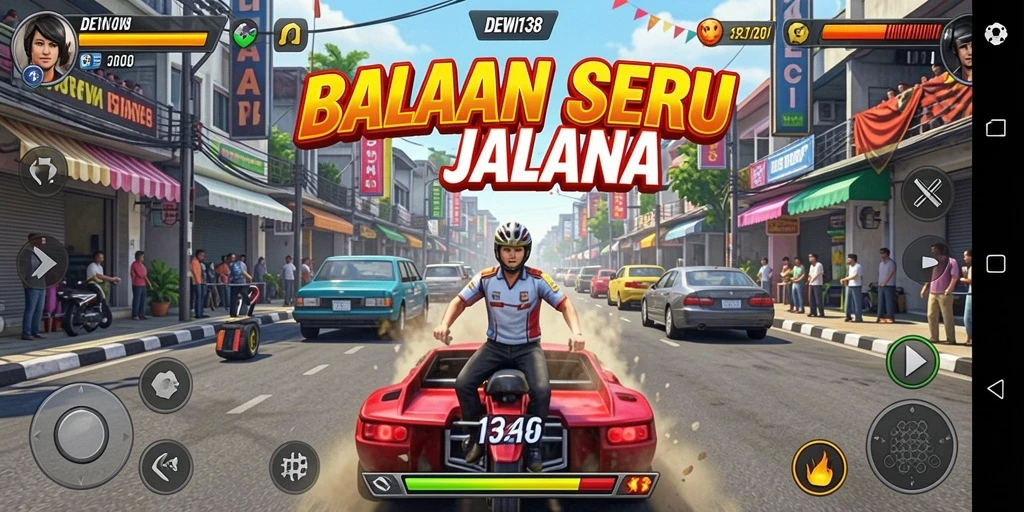 Tangkapan layar gameplay DEWI138 dengan mobil balap yang mendebarkan.