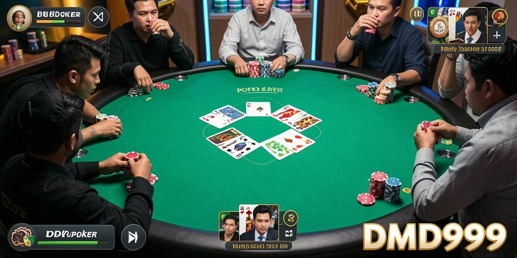 Tampilan gameplay DMD999 yang menegangkan saat bermain Poker.