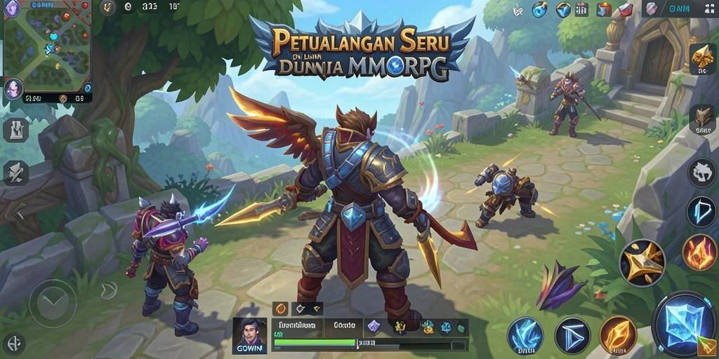 Tangkapan layar GOWIN menampilkan pertarungan epik antar pemain di dunia fantasi.