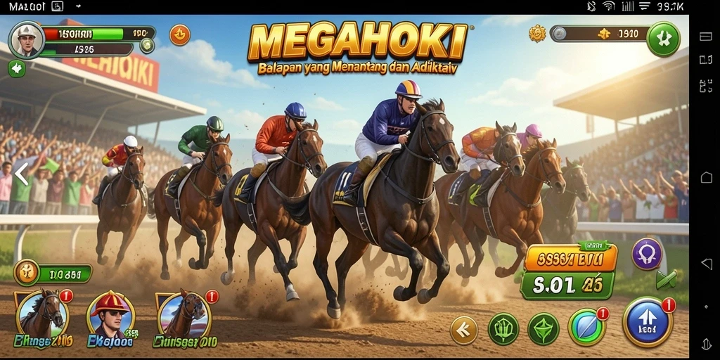 Screenshot gameplay Racing di MEGAHOKI yang menunjukkan aksi balapan yang seru.