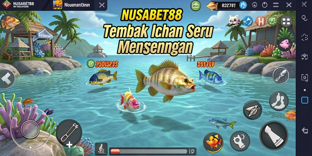 Screenshot gameplay NUSABET88 menampilkan aksi menembak ikan yang seru.