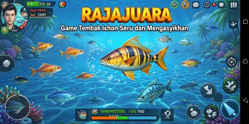 Tampilan atraktif dari gameplay Tembak Ikan di RAJAJUARA.