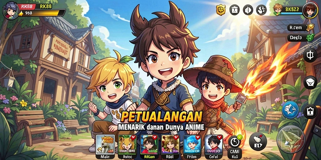 Tangkapan layar RK88 menampilkan aksi seru dan karakter anime yang menarik.