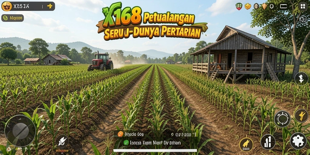 Tampilan gameplay X168 saat mengelola lahan pertanian yang subur.